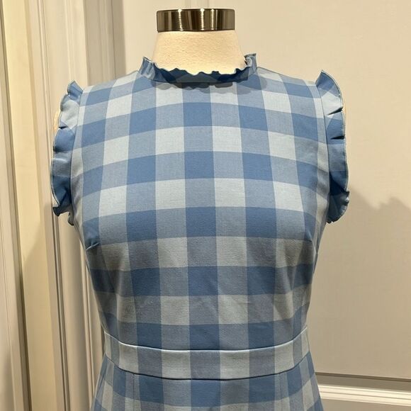 New! J. Crew Ruffle-trim sheath dress in gingham stretch crepe Blue Size 4 NWT - Picture 5 of 16